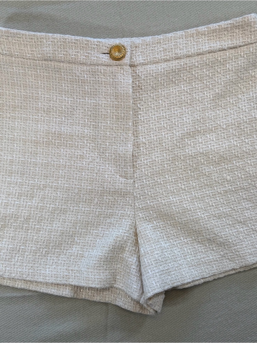 ZARA Ivory Tweed High Rise Shorts Flat Front Button Zip S